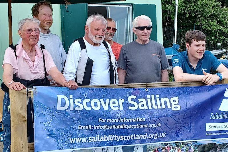 (L-R) Ronnie Cameron (93), Iain Hardy, Alex Hodge, Jon Hasler, Duncan Greenhalgh, Rory McKinna - Sailability Scotland's Challenger Traveller Series at Castle Semple - photo © Joe Reilly