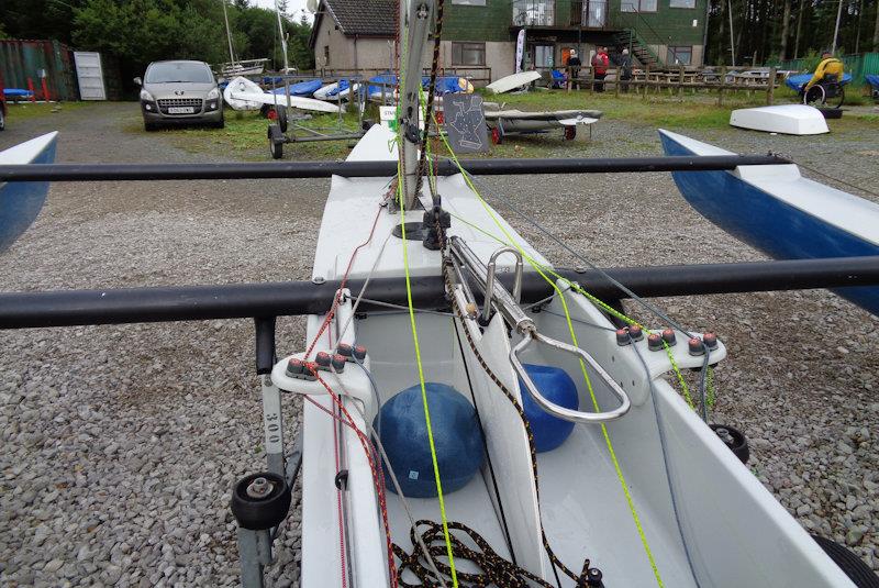 Most Challengers have control lines led down both sides, cleated only on the top photo copyright Marion Edwards taken at Rutland Sailing Club and featuring the Challenger class