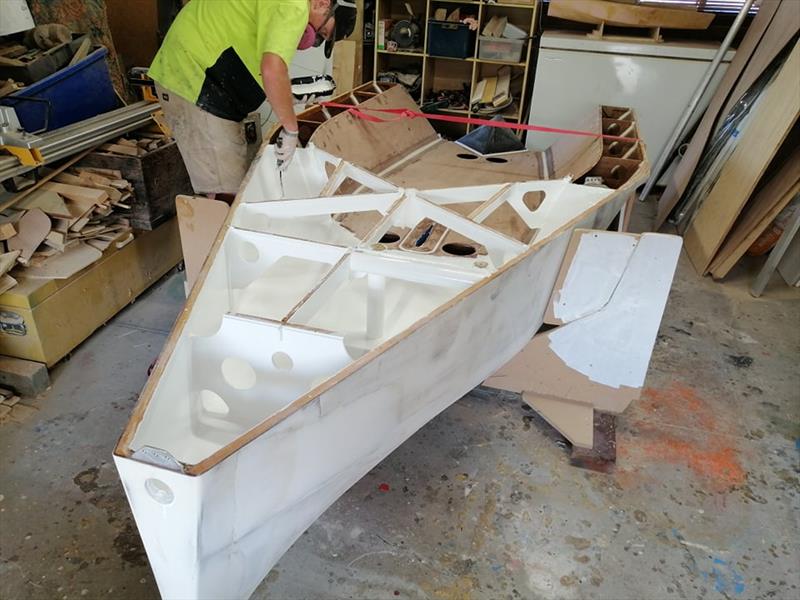 Lance Brown working on the build of a Cherub to his own design photo copyright Lance Brown taken at Takapuna Boating Club and featuring the Cherub class