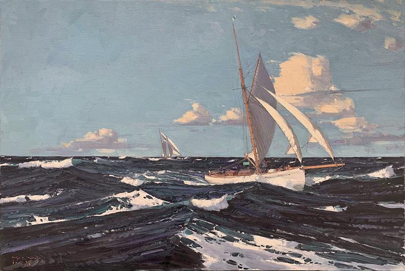 The Homeward Leg, Tally Ho and La Goleta, Fastnet Race 1927 (Homeward bound) - oil on canvas 61 x 92 cms 24 x 36 ins photo copyright Martyn Mackrill taken at Royal Thames Yacht Club and featuring the Classic Yachts class
