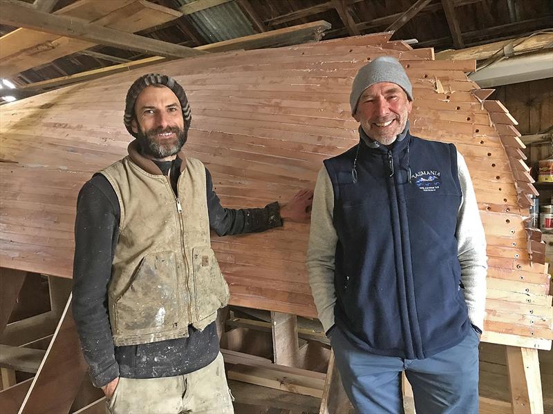 Tom Blue on the left and Tim Phiilips OAM during the construction of one of the Kooyong 28s - photo © The Wooden Boatshop