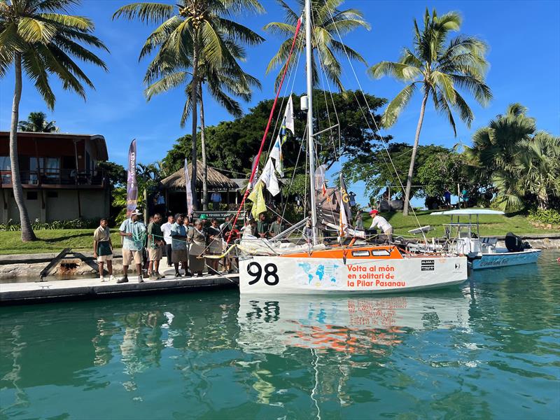 Pilar Pasanau ( #98 PETER PUNK / ESP) arriving in third place of Leg 2, to a traditional FIJI VUDA MARINA welcome after a demanding 7400 mile passage from Panama - photo © Don McIntyre / MGR2025