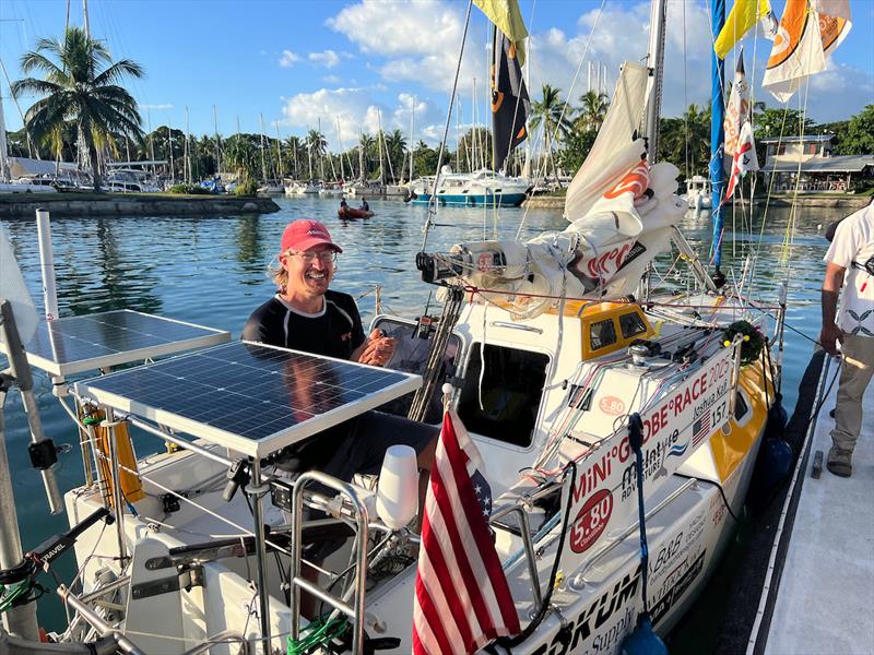 American Josh Kali, an accomplished mountain climber who swapped disciplines to sailing after too many friends fell...arrives at VUDA MARINA with his perfect self built ALMA Globe 580 in perfect condition, all smiles after 12,000 miles of tough sailing - photo © Don McIntyre / MGR2025