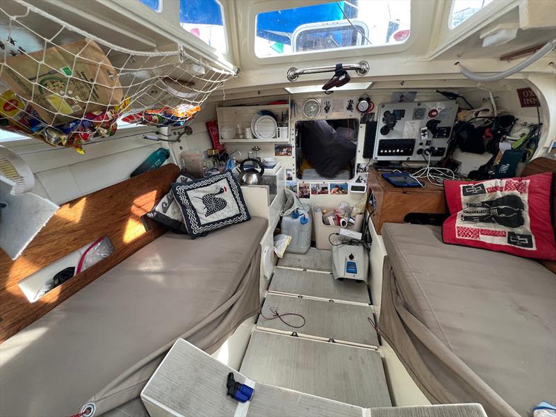 Adam Waugh (#170 LITTLE WREN / UK)  transforming his ALMA Globe 580 `Little Wren` from a Mini Ocean racer to comfortable Mini Live-Aboard enjoying five weeks of rest and exploration in Fiji before the start of Leg three to Cape Town on July 26th !! - photo © Don McIntyre / MGR2025