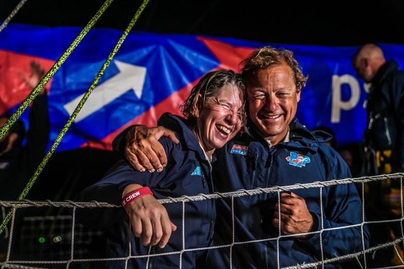 Dianne McGrath celebrates with PSP Logistics Skipper Mike Miller on arrival in Newcastle, Australia - photo © Clipper Race