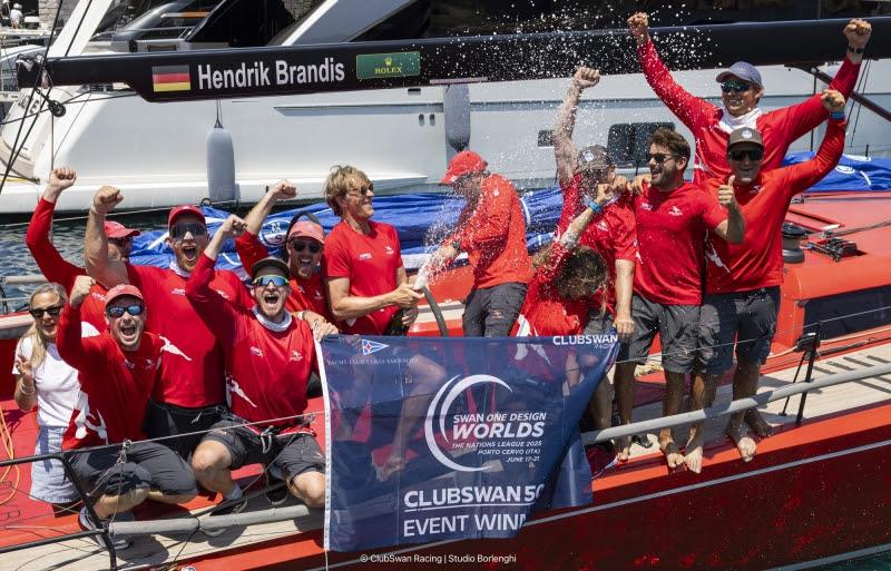 The Earlybird team celebrate winning the ClubSwan 50 World Championship photo copyright ClubSwan Racing / Studio Borlenghi taken at Yacht Club Costa Smeralda and featuring the ClubSwan 50 class