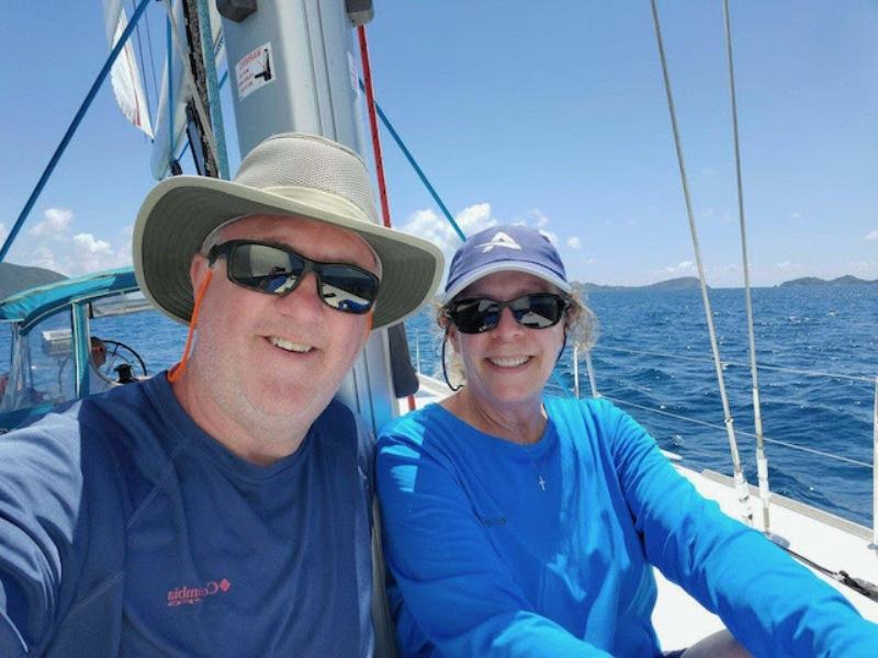 Paul and Karen Novak aboard their chartered JY 51 in route to Bitter End Yacht Club on Virgin Gorda. Paul and Karen are very active in the Jeanneau community and own a Sun Odyssey 37, Opie Bea, which they sail on their home waters of the Chesapeake Bay - photo © Jeanneau America