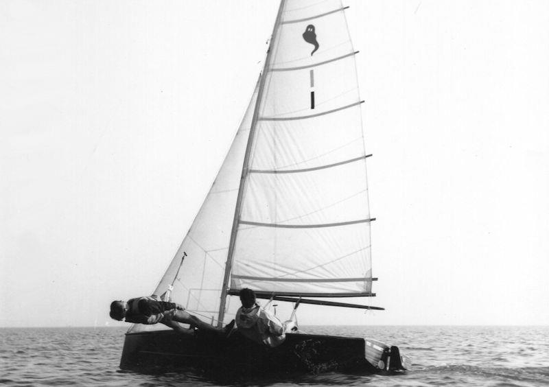 The fully battened high aspect rig of the Ghost dinghy was certainly powerful but not easy to use - photo © Gregory Family