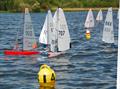 Close racing approaching the gate during the DF95 M&S Travellers Event 2 for the ASH Trophy at Guildford Model Yacht Club © Roger Stollery