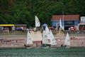 Babbacombe Corinthian Sailing Club members launch dinghies off the beach at Oddicombe  © Peter Pfeiffer