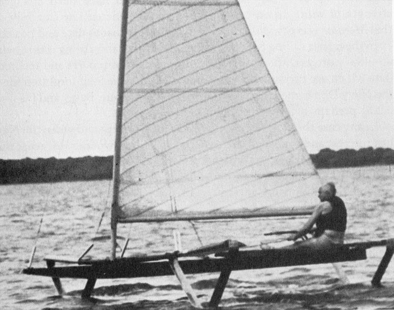 Although there had been a number of interesting an innovative attempts to get a sail powered foiler, it would be John Baker who finally cracked the problems and though he could get enough power from the fully battened mainsail, the control wasn't good photo copyright Baker Water Systems taken at  and featuring the Dinghy class