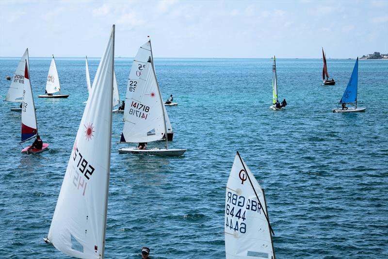 Dinghies of all types gather for a start - 167th Jersey Electricity Gorey Regatta photo copyright Simon Ropert taken at Royal Channel Islands Yacht Club and featuring the Dinghy class