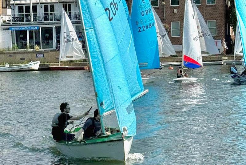 Enterprise class winners Ed Mayley and crew James Budden in the pre-start on Sunday at Minima's annual regatta (centre is Erica Bishop's Topper, winner of the Portsmouth Yardstick class) - Minima Regatta 2024 photo copyright Eileen Barry taken at Minima Yacht Club and featuring the Enterprise class