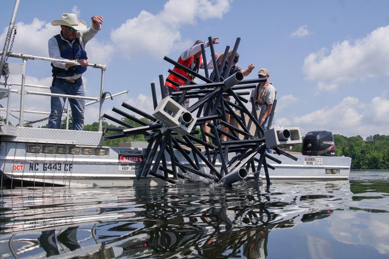 Eighty-five MossBack artificial structures were installed at Duck River Reservoir in Cullman, Alabama, on May 11. - photo © Union Sportsmen’s Alliance