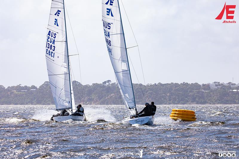 Tango AUS1466 moved into first with a classy bottom mark rounding - Etchells Australian Championship photo copyright Nic Douglass @sailorgirlhq taken at Metung Yacht Club and featuring the Etchells class