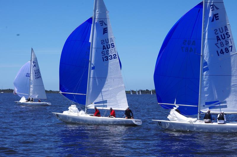 2025 Australian Etchells Championship: Elusive (AUS1360), Come Monday (AUS1332) and Jindivik (AUS1487) and three local boats with potential to be on the podium at the end of the regatta - photo © Jeanette Severs