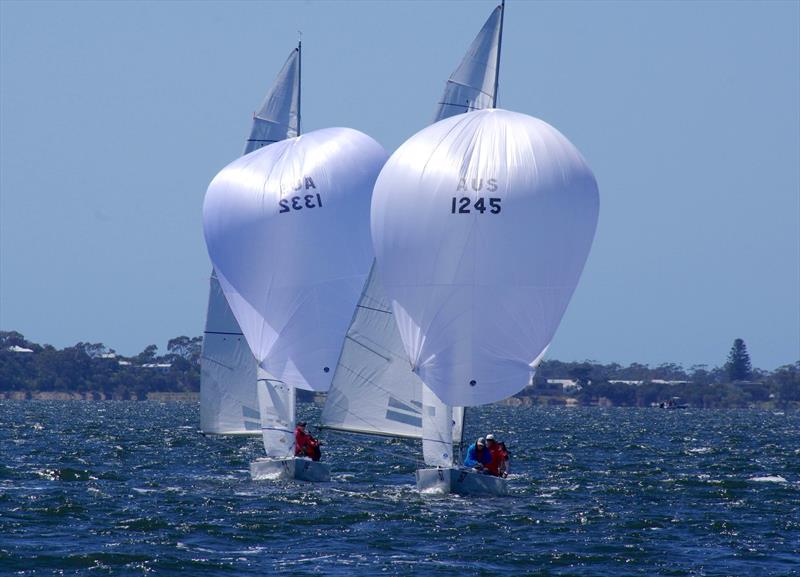 Come Monday AUS1332 and Quandong AUS1245 contest the Etchells 2025 Australian championship regatta - photo © Jeanette Severs