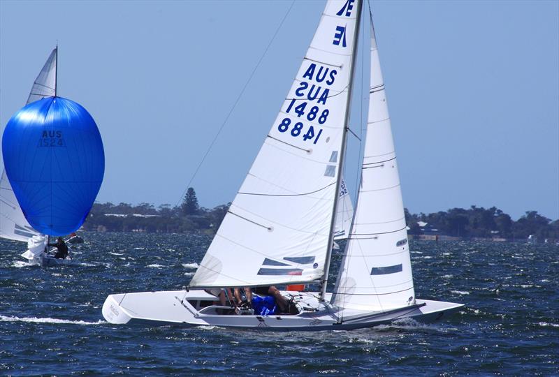 Blake Robertson and his crew of Will Kelly and Tom Kelly travelled with Matilda AUS1488 from Royal Geelong YC to compete in the Etchells 2025 Australian championship at Metung. Matilda did not finish two races – because of a broken jib halyard in race 2 - photo © Jeanette Severs