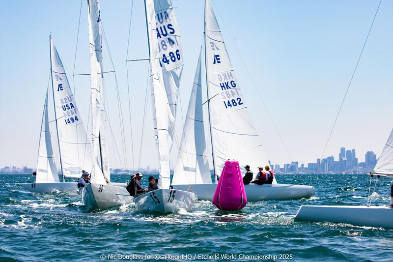 Top mark action - Etchells World Championship 2025 - photo © Nic Douglass @sailorgirlHQ