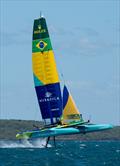 Mubadala Brazil SailGP Team Martine Grael) shows off their new T-Foils in testing/training for the ITM New Zealand Sail Grand Prix off Takapuna - Monday, January 13, 2025 © Bob Martin/SailGP