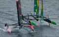 Switzerland and Australian SailGP teams foil with the new light air rudder foils - Rolex SailGP Geneva - September 21, 2025 © Samo Vidic/SailGP