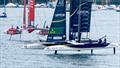 France and Great Britain SailGP teams foil with the new light air rudder foils - Rolex SailGP Geneva - September 21, 2025 © Samo Vidic/SailGP