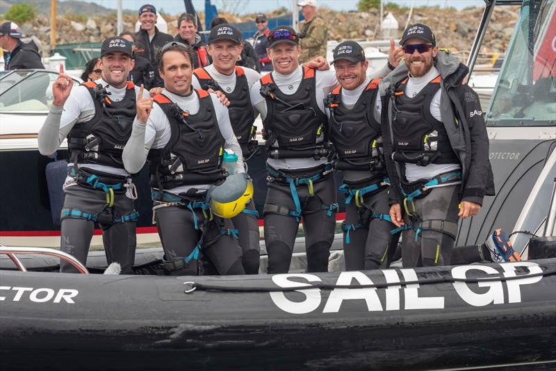 SailGP Team Australia win the SailGP San Francisco event, Jason Waterhouse, Ky Hurst, Kyle Langford, Sam Newton, Tom Slingsby, and Kinley Fowler. Race Day 2 Event 2 Season 1 SailGP event in San Francisco photo copyright Chris Cameron taken at Golden Gate Yacht Club and featuring the F50 class