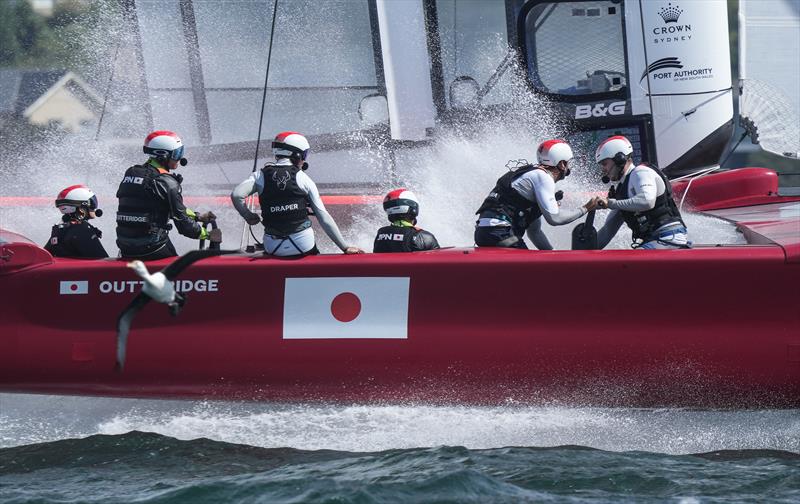 Japan SailGP Team helmed by Nathan Outteridge in action 4 Race Day 2. Australia Sail Grand Prix presented by KPMG. 18 December 2021 photo copyright Bob Martin/SailGP taken at Royal Sydney Yacht Squadron and featuring the F50 class