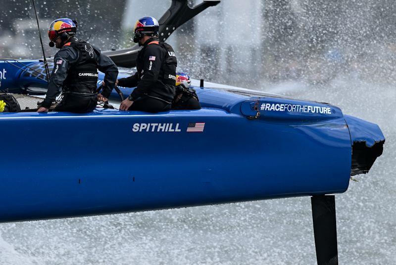 Damage after a collision between USA SailGP Team and Spain SailGP Team on Race Day 2 of San Francisco SailGP, Season 2 - photo © Ricardo Pinto for SailGP