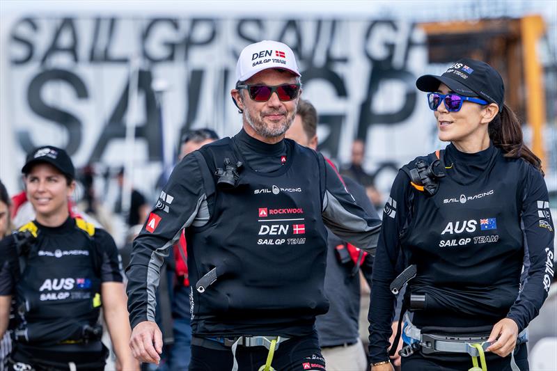 Their Royal Highnesses, the Crown Prince Couple, walk across the Technical Base a special Royal Race between Australia and Denmark photo copyright Jon Buckle / SailGP taken at Royal Danish Yacht Club and featuring the F50 class