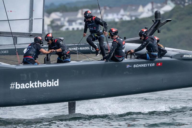 Switzerland SailGP Team supports #BacktheBid campaign photo copyright Jon Buckle for SailGP taken at  and featuring the F50 class