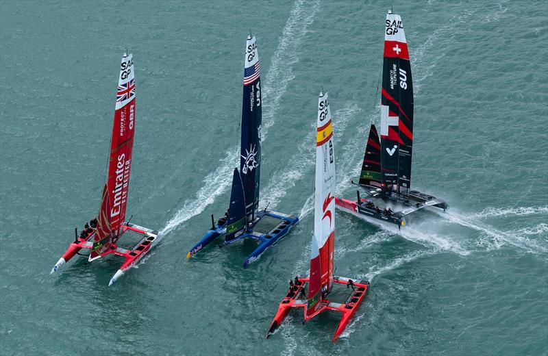 Emirates Great Britain SailGP Team, USA SailGP Team, Spain SailGP Team, and Switzerland SailGP Team in action during a practice session ahead of the ITM New Zealand Sail Grand Prix in Christchurch - photo © Ricardo Pinto/SailGP