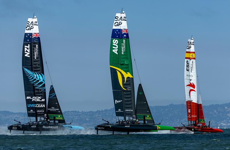 The three top teams contest the Grand Final - Race Day 2 -  SailGP Season 4 Grand Final in San Francisco, USA - July 14, 2024 photo copyright Samo Vidic / SailGP taken at San Francisco Yacht Club and featuring the F50 class