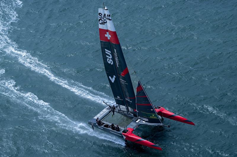 Switzerland SailGP Team helmed by Nathan Outteridge in action on Race Day 1 of the SailGP Season 4 Grand Final in San Francisco, USA photo copyright Ricardo Pinto for SailGP taken at  and featuring the F50 class