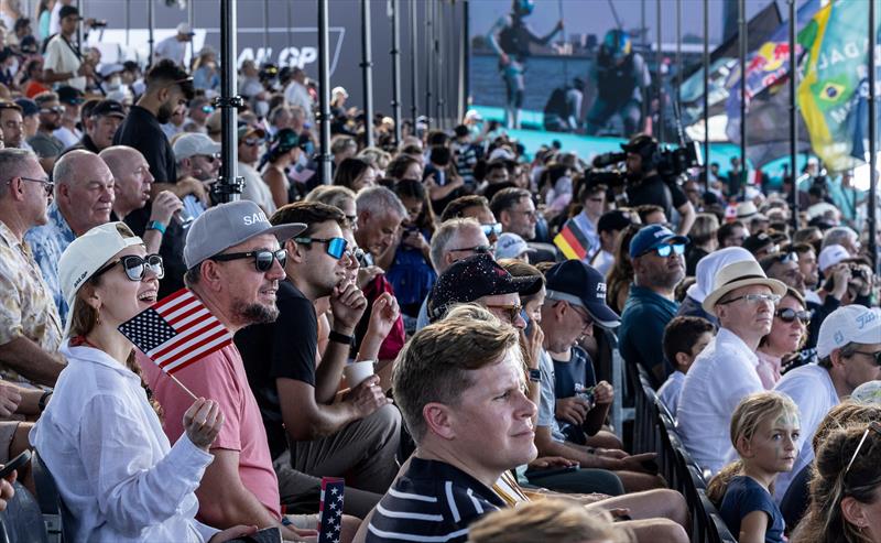 Spectators watch from the grandstand in the race stadium during racing on Race Day 1 of the Emirates Dubai Sail Grand Prix  - November 23, 2024  - photo © Ricardo Pinto/SailGP