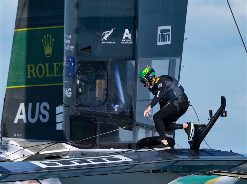 Tom Slingsby, driver of Australia SailGP Team, completes a manoeuvre across the F50 catamaran on Race Day 1 of The Rolex SailGP Championship ITM New Zealand Sail Grand Prix in Auckland, New Zealand. Saturday 18 January photo copyright Felix Diemer for SailGP taken at Auckland Sailing Club and featuring the F50 class