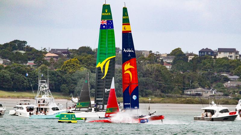 Spain digs in allowing Australia to pass ahead and go on to wing the Final - ITM New Zealand SailGP - January 19,2025uary photo copyright Richard Gladwell - Sail-World.com/nz taken at Royal New Zealand Yacht Squadron and featuring the F50 class