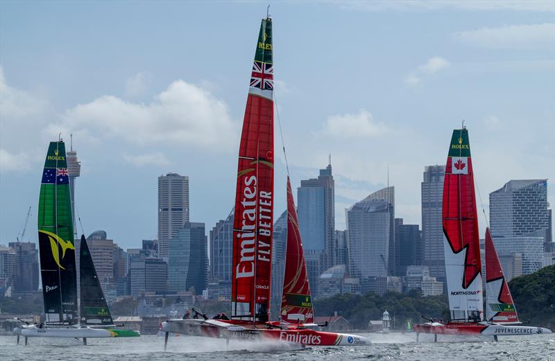 Australia SailGP Team helmed by Tom Slingsby, Emirates Great Britain SailGP Team helmed by Dylan Fletcher and Canada NorthStar SailGP Team helmed by Giles Scott in the final on Race Day 2 of the KPMG Australia Sail Grand Prix in Sydney, Australia - photo © Felix Diemer for SailGP