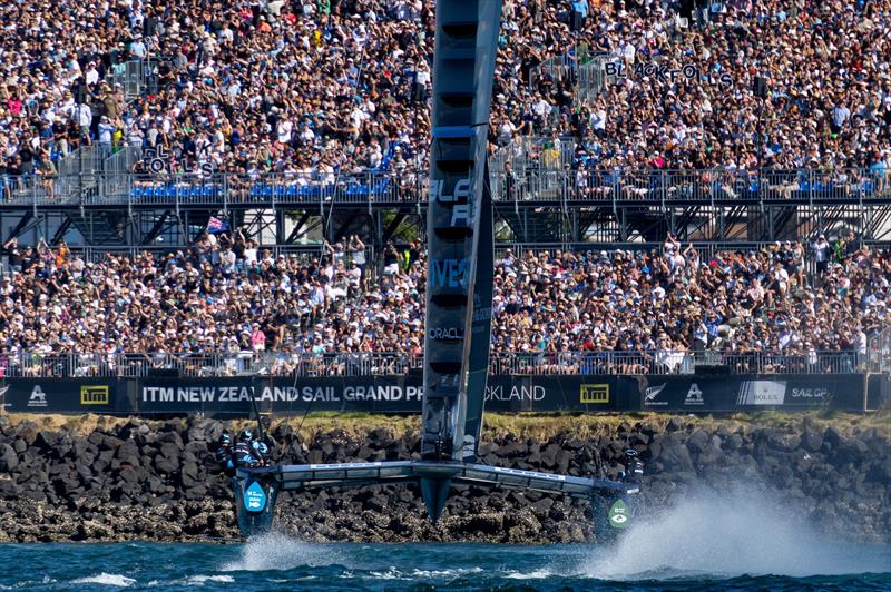 NZ SailGP tacks into the massive grandstand which became an icon of the ITM New Zealand SailGP - Auckland - January 18, 2025 - photo © Felix Diemer/SailGP