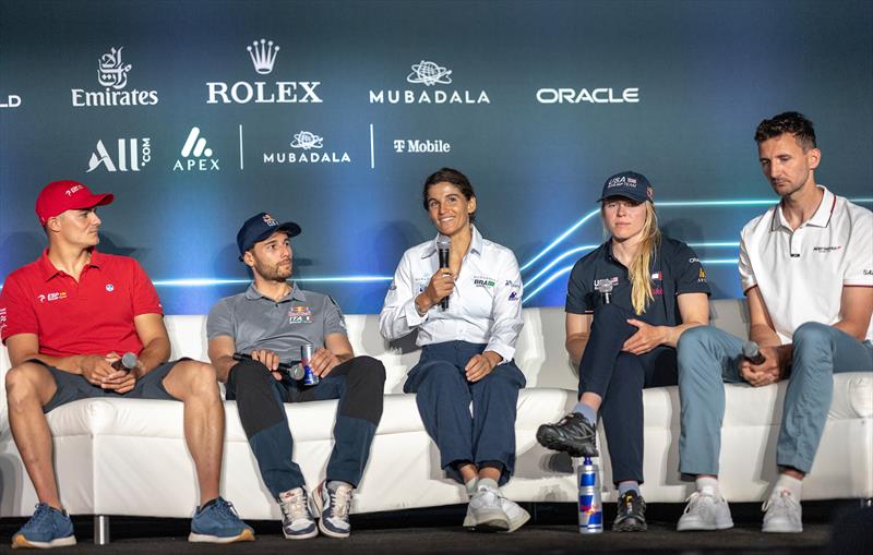 Martine Grael, driver of Mubadala Brazil SailGP Team, speaks during the pre-event press conference  Mubadala New York Sail Grand Prix - New York, June 5, 2025 photo copyright Simon Bruty/SailGP taken at New York Yacht Club and featuring the F50 class