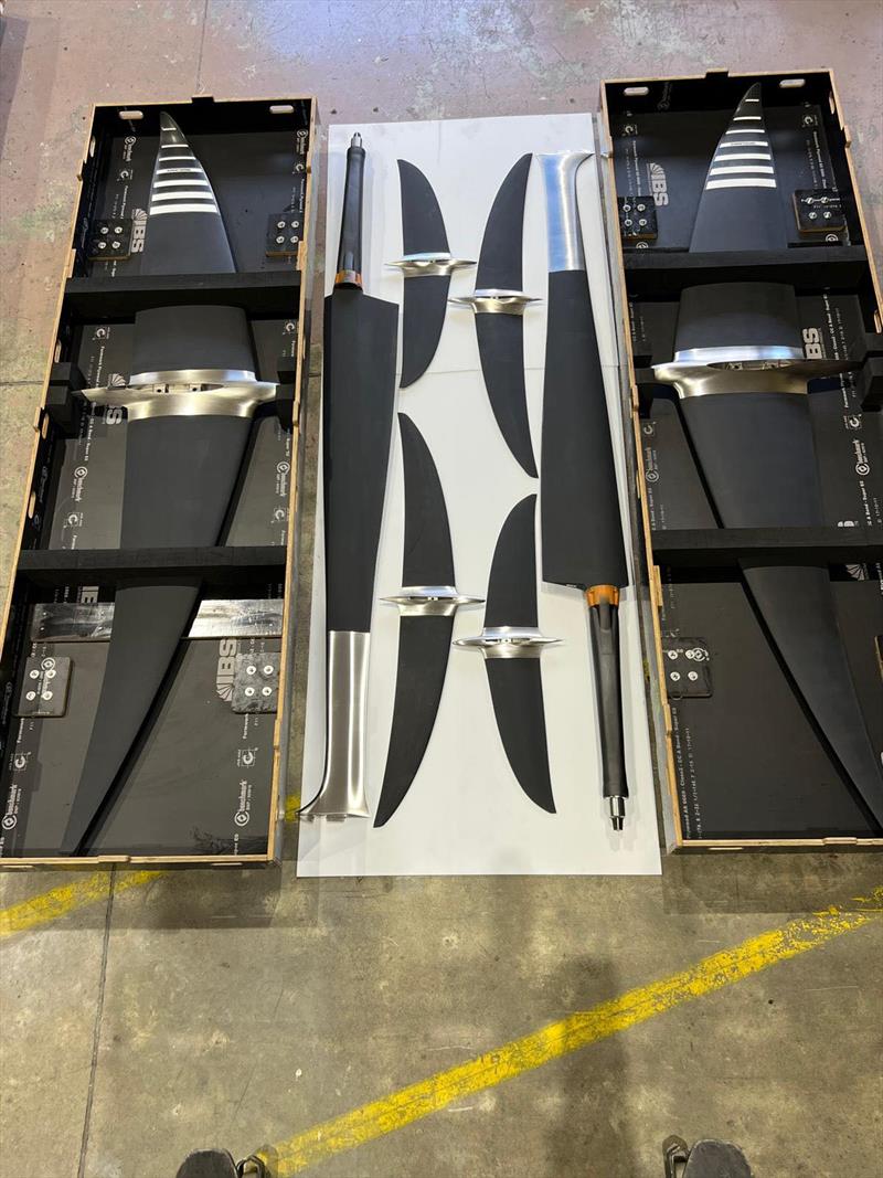 New foils and rudders being prepped for air freight to Saint-Tropez - SailGP - August 2025 photo copyright SailGP Technologies taken at Société Nautique de Saint-Tropez and featuring the F50 class