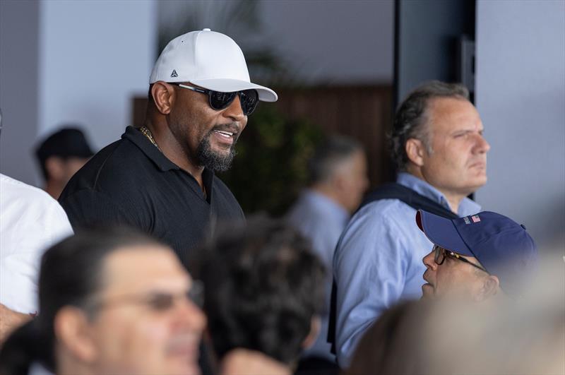 Former American footballer Ray Lewis in the Adrenaline Lounge - Race Day 2 of the Rolex Switzerland Sail Grand Prix - Geneva, Switzerland - September 21, 2025 photo copyright David Cliff for SailGP taken at Société Nautique de Genève and featuring the F50 class