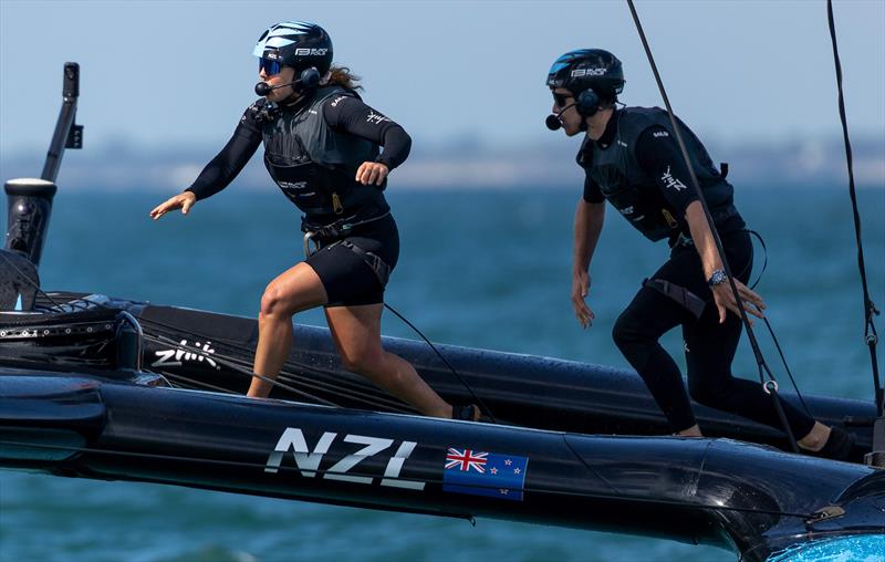Liv Mackay and Peter Burling -  Day 2 -  DP World Spain Sail Grand Prix -  Cadiz, Spain - October 5, 2025 photo copyright Felix Diemer/SailGP taken at Real Club Náutico de Cádiz and featuring the F50 class
