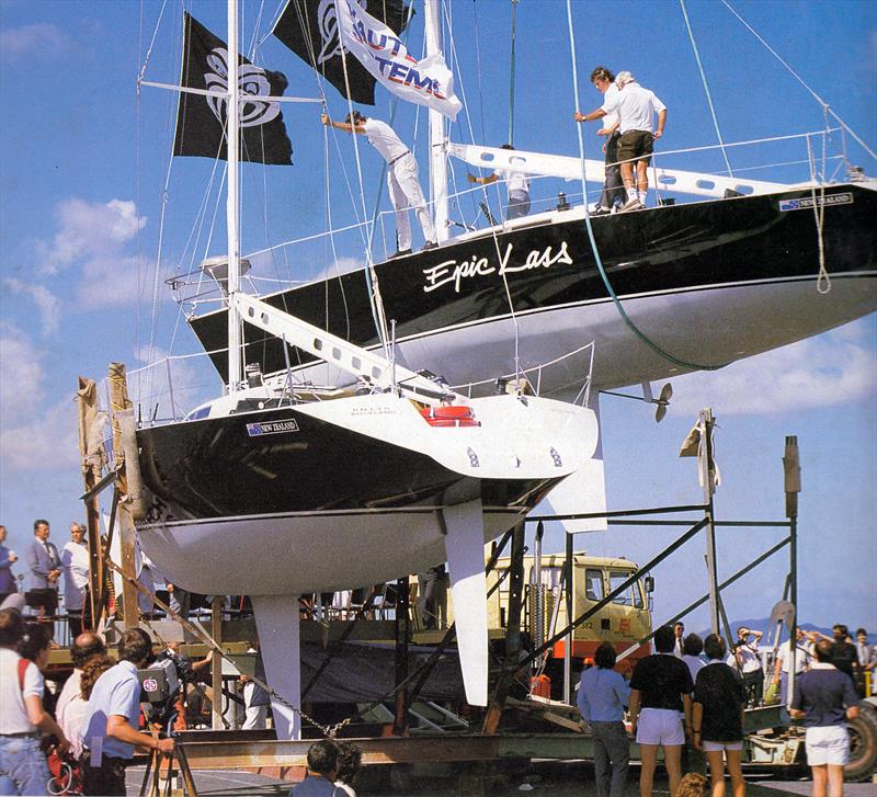 Admirals Cup minimum raters, Epic Lass and Swuzzlebubble at their launching in 1984  - photo © Brian Curtis