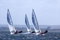 After race 4 start of Flying Dutchman Australian Championship, the lead boats hiking were David Ham and Flynn Buckley on Green Eggs and Ham AUS32, Matt Draper and Thomas Stuchbery on Freight Train AUS001 and Russell Denholm and Andrew Keen on Beast AUS321 &copy; Jeanette Severs