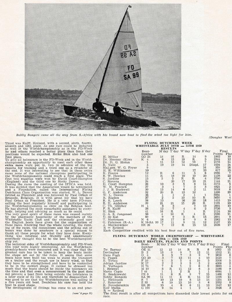 Extracts from Flying Dutchman Bulletin no.22 - November 1959 photo copyright Whitstable YC taken at Whitstable Yacht Club and featuring the Flying Dutchman class