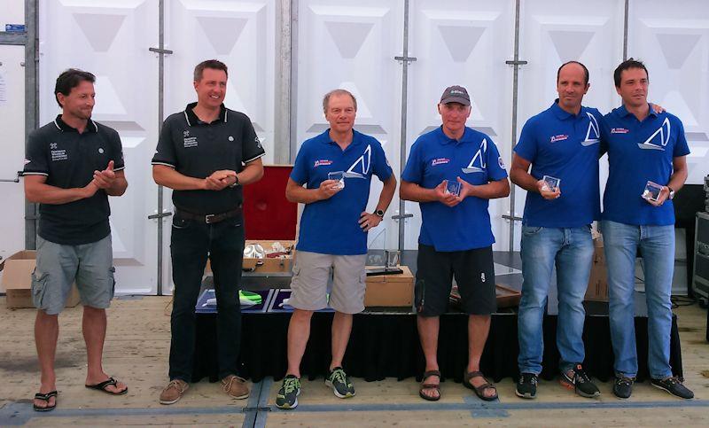 Flying Dutchman World Championship podium (L-R) Szabolcs Majthényi and Andras Domokos, DEN-21 Jørgen and Jacob Bojsen-Møller and  ITA-4 Francesco and Nicola Vespasiani - photo © Casper Schaaf