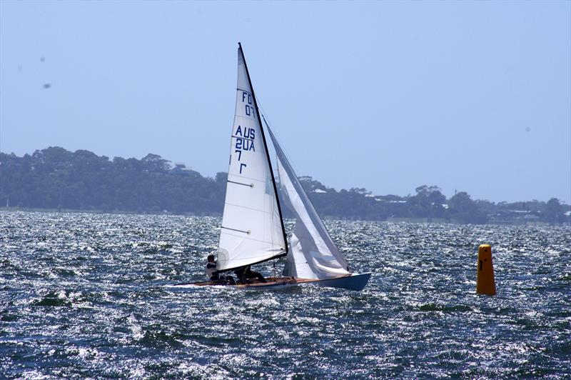 From the wing mark, Rafe Heale and Tom Watson on Power AUS7 were second to the leeward gate, chasing Matt Draper and Thomas Stuchbery on Freight Train AUS001 in race four of the Flying Dutchman 2026 Australian Championship - photo © Jeanette Severs