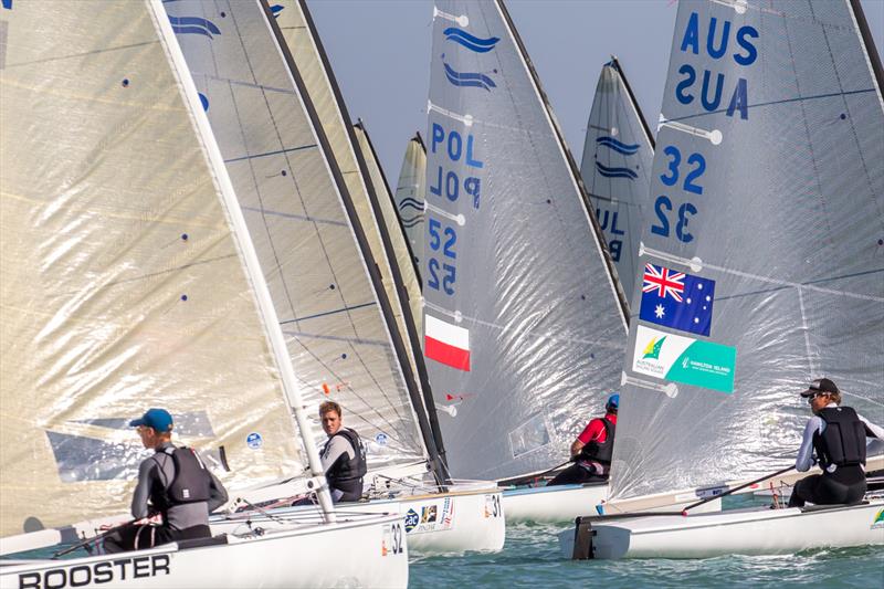 Race 4 starts on day 3 of the 2017 U23 Finn Worlds at Lake Balaton photo copyright Robert Deaves taken at MVM SE and featuring the Finn class