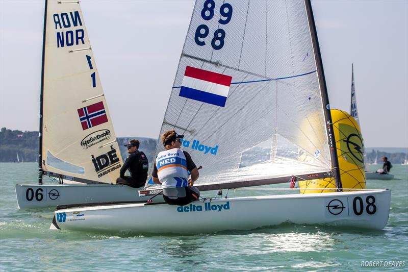 Nicholas Heiner leads Anders Pedersen during the 2017 Opel Finn Gold Cup Medal Race at Lake Balaton - photo © Robert Deaves